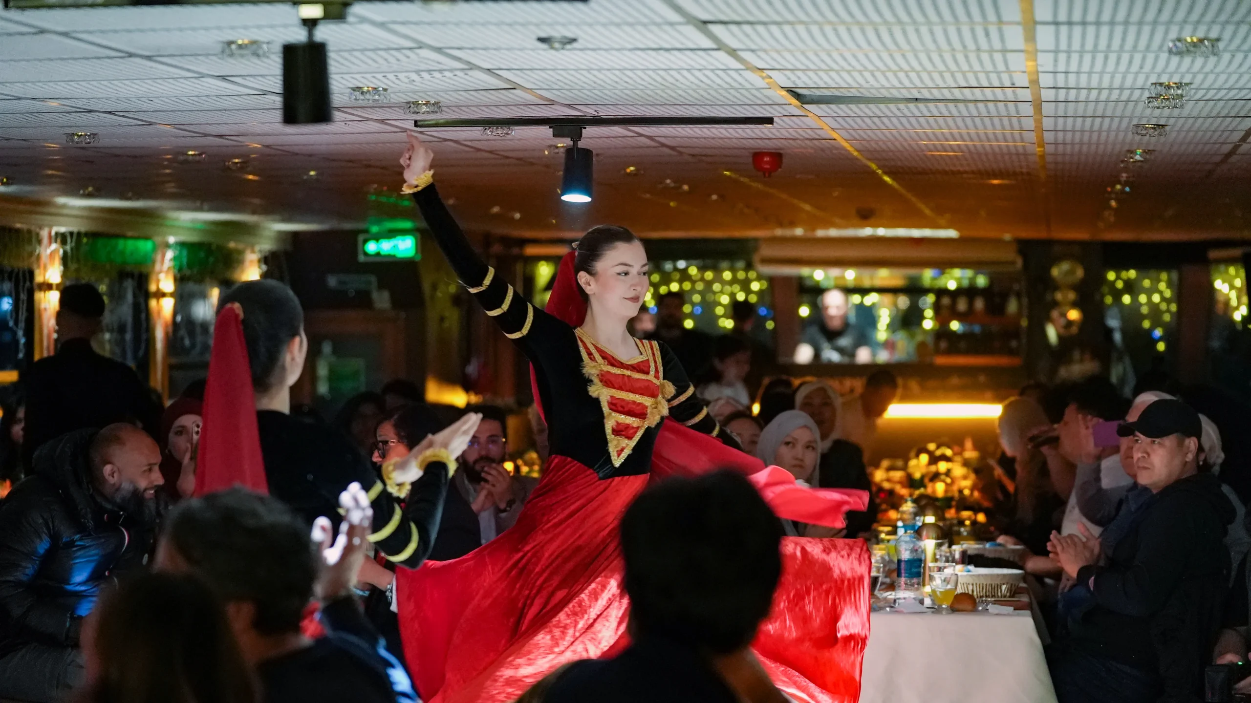 Night cruise between Europe and Asia in Istanbul